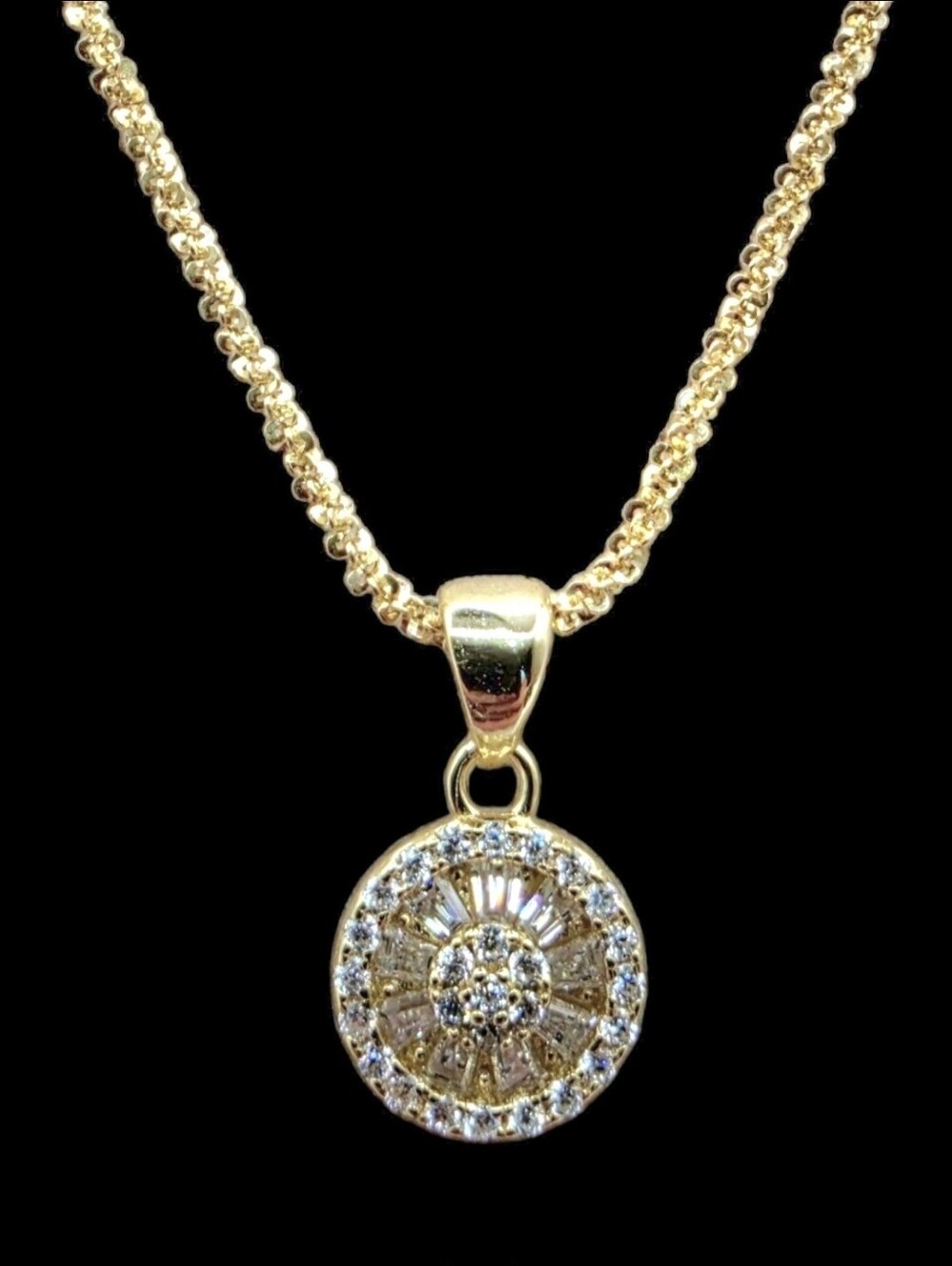 0.82CTW Moissanite 925 Sterling Silver Gold Overlay Pendant Necklace 18”